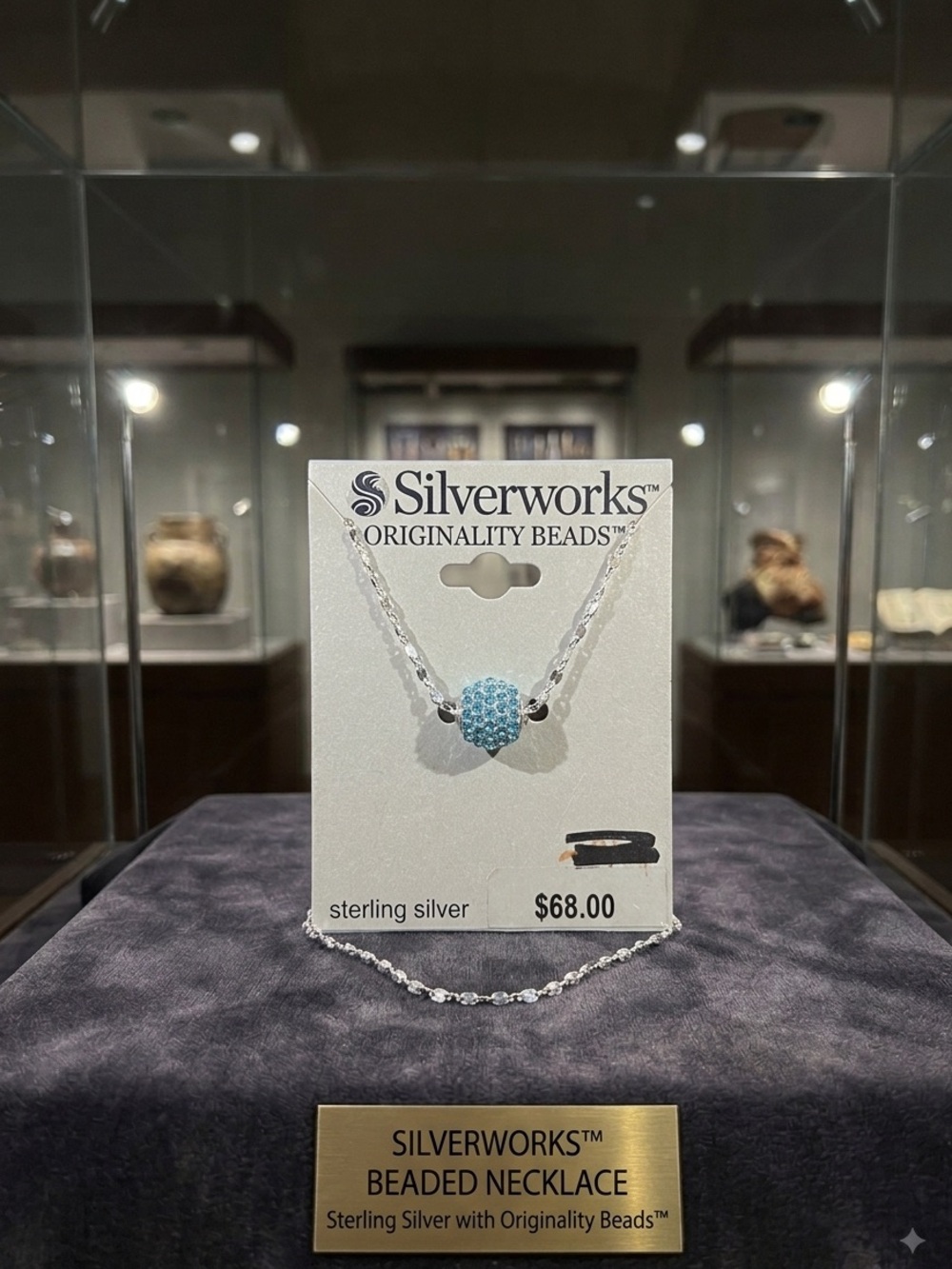 Silverworks Sterling Silver Necklace with Light Blue Beaded Pendant